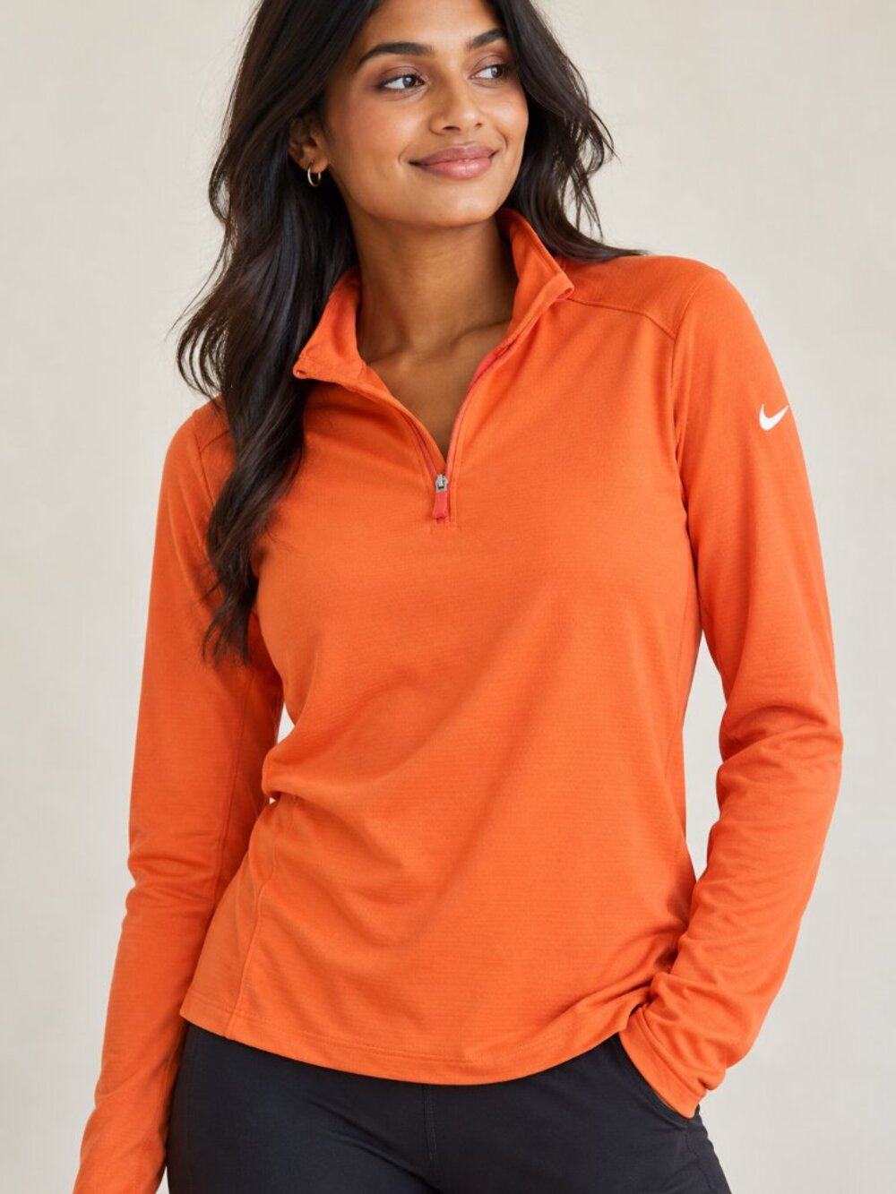 Nike Dri-FIT Quarter Zip Pullover Women XL Coral Orange Running Top